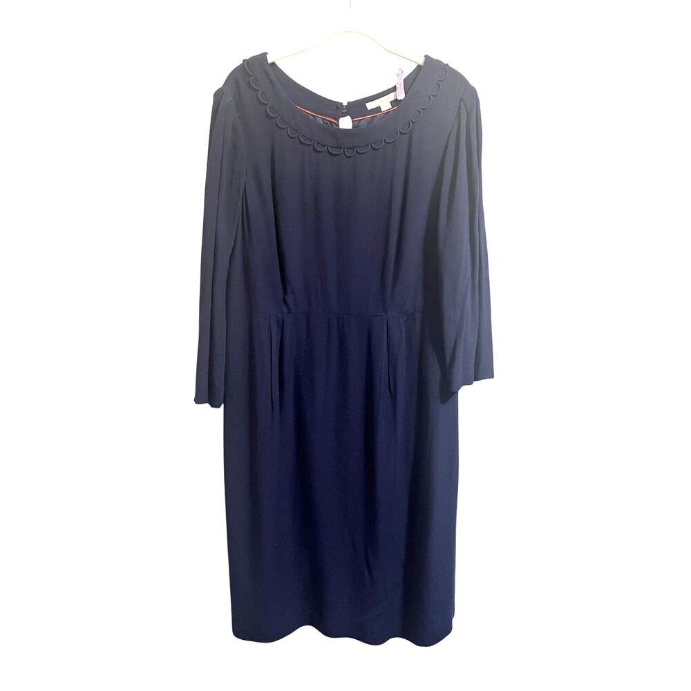 Boden Navy Fully-lined 3/4 Sleeve Side-zip Dress with Loop Detail Collar sz. 10L